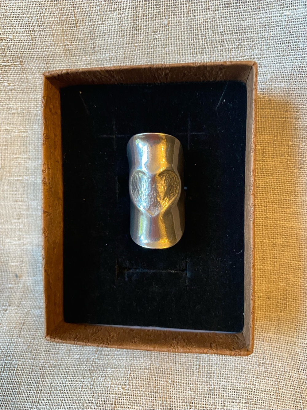 Hand Crafted Signed Silver Heart Accent Cigar band Statement Ring size 7
